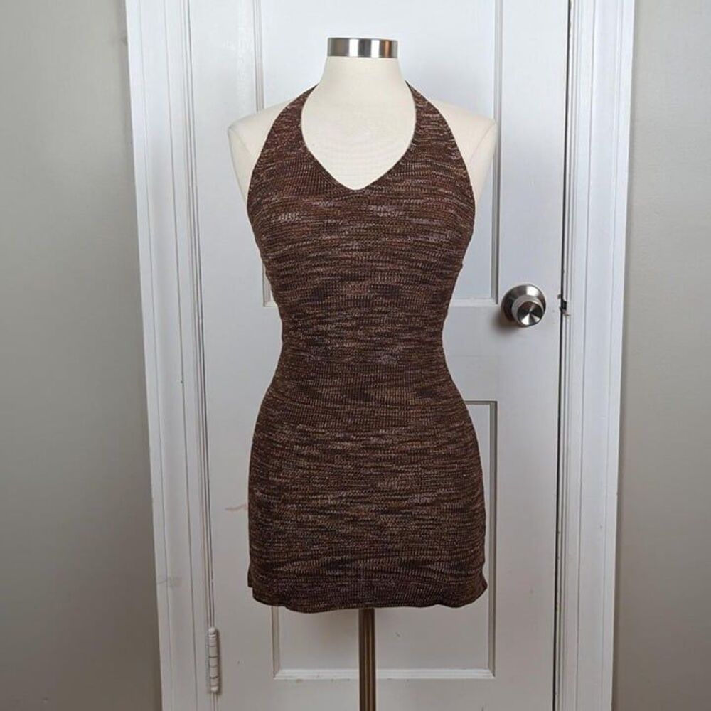 VRG GRL | Brown Metallic Halter Mini Dress Size Small